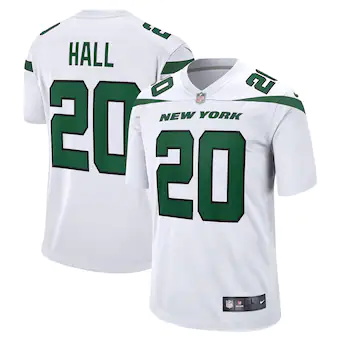 mens nike breece hall white new york jets away game player 